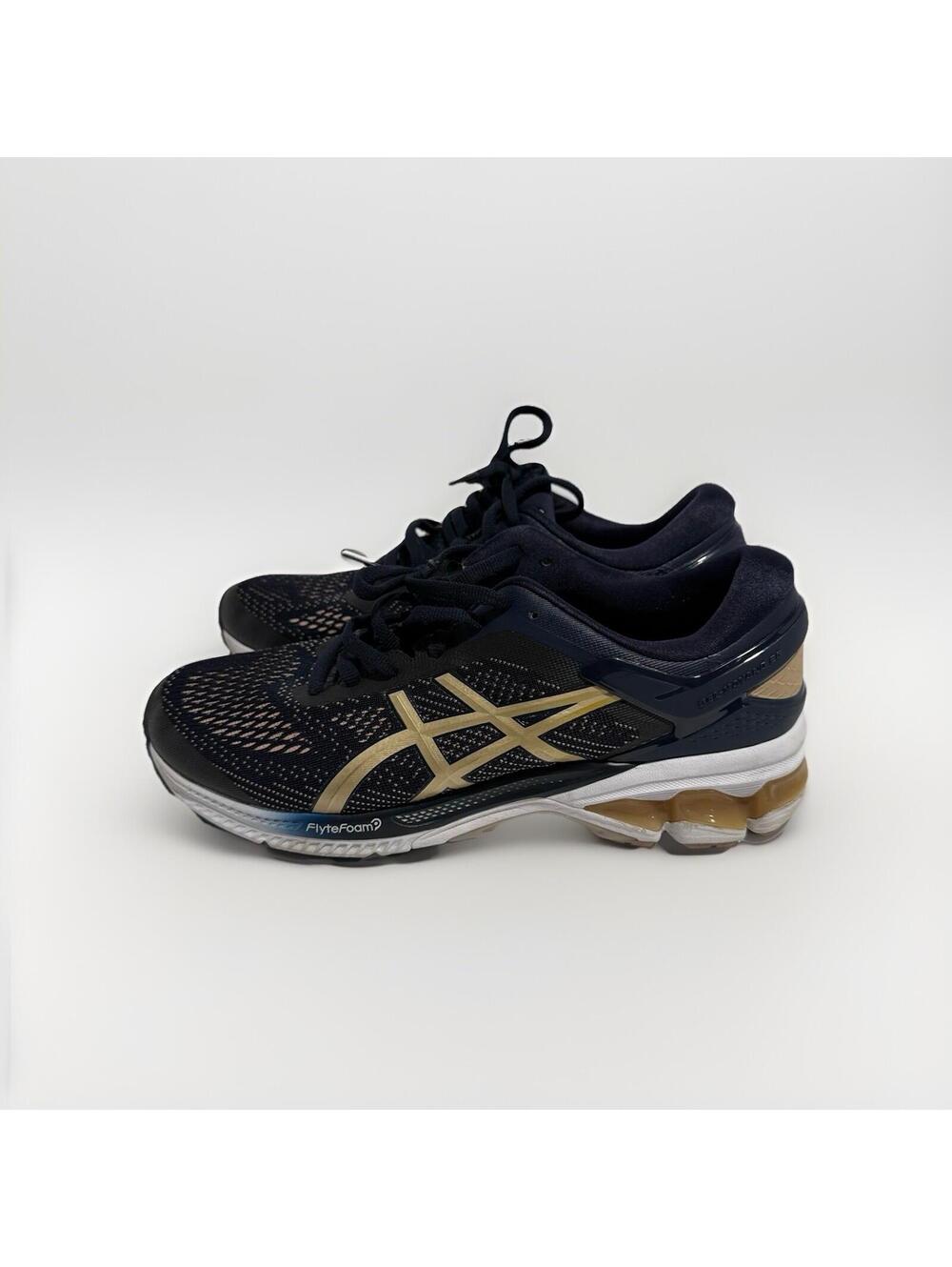 Asics Gel Kayano 26 Wide Width Running Shoes Midnight Frosted Almond Women's 10